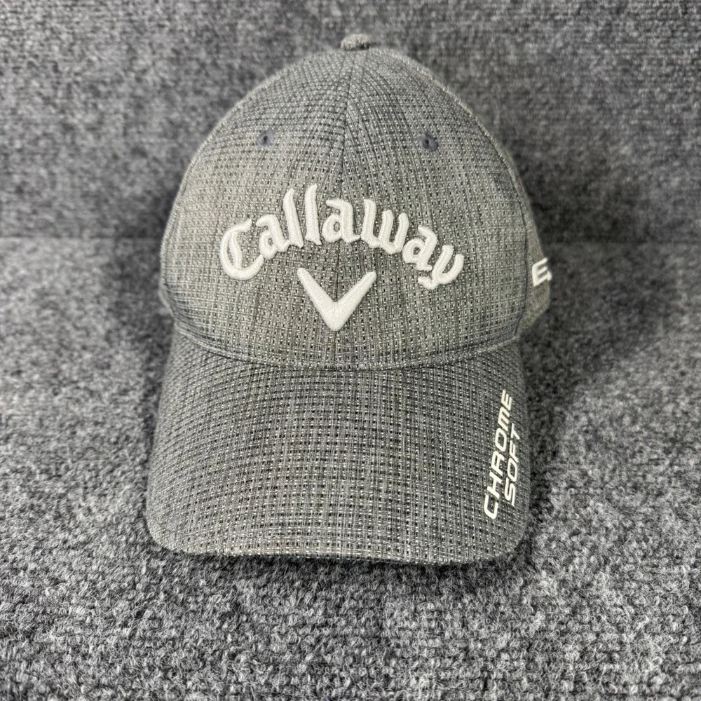 Callaway Golf Hat Grey Textured Adjustable Cap Chrome Soft Apex Mavrik Odyssey